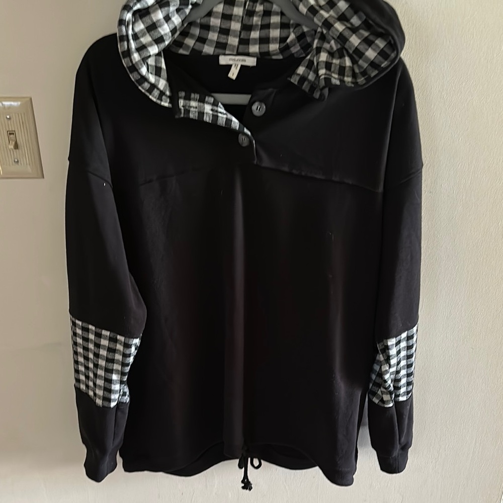 Maurices Black and White Plaid Hoodie
